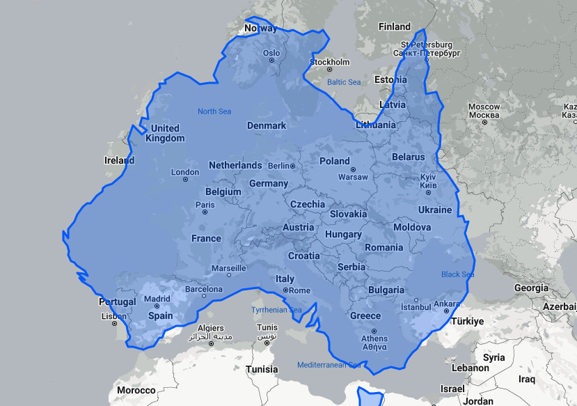 The Size of Australia vs Europe