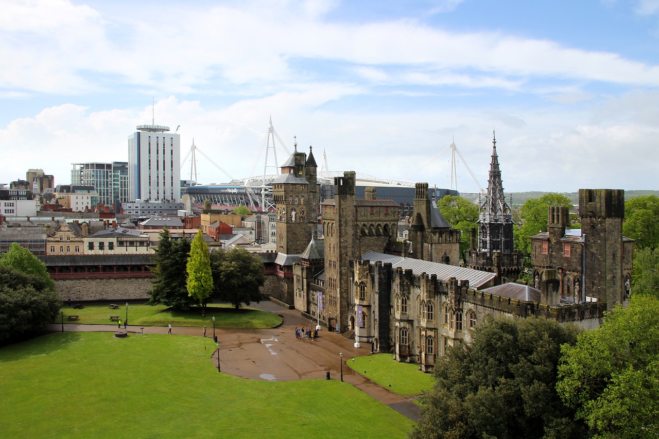 A photo of Cardiff City Centre with the focus being Cardiff Castle